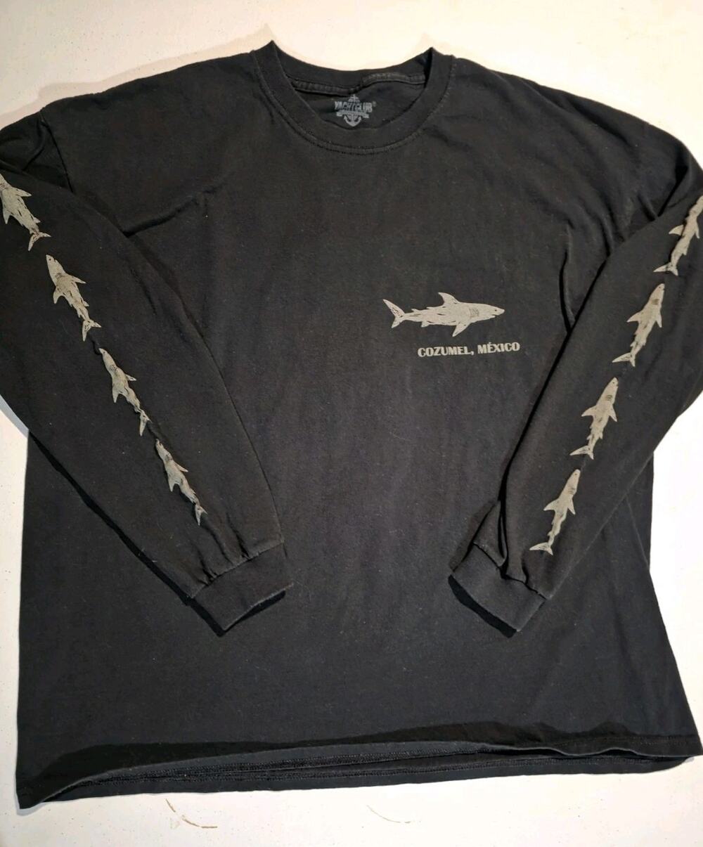 Yacht Club Cozumel Mexico Shark Long Sleeve T Shirt Mens 2XL Black